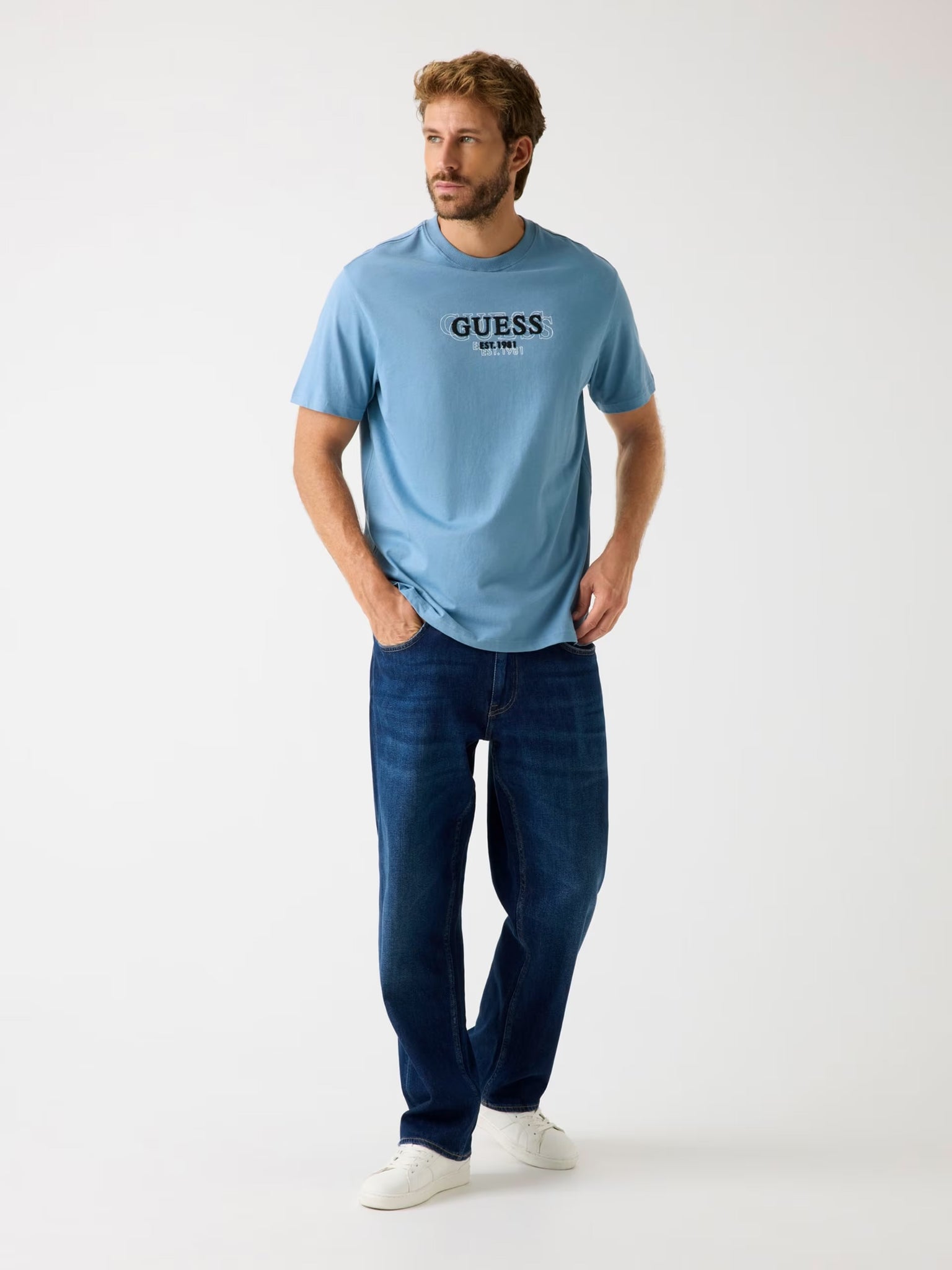 Guess Front Logo T-Shirt Light Blue