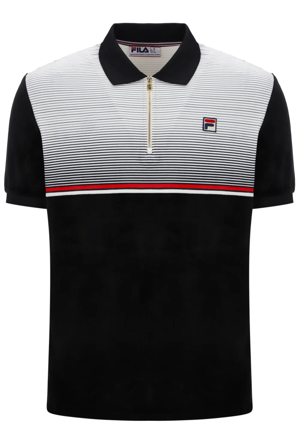 Fila Paco Zip Velour Polo Black/Gardenia/Red