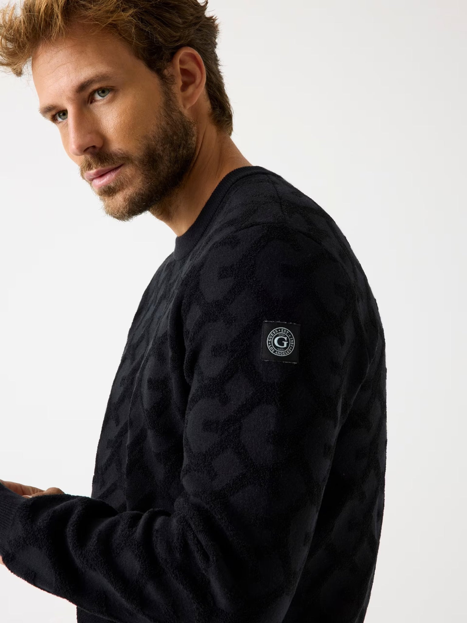 Guess Embossed Jacquard Logo Sweater Black