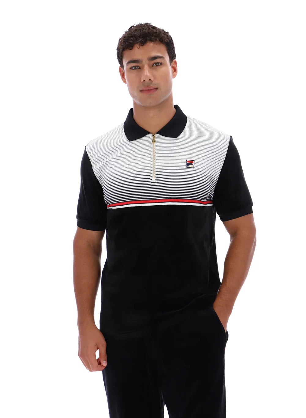 Fila Paco Zip Velour Polo Black/Gardenia/Red