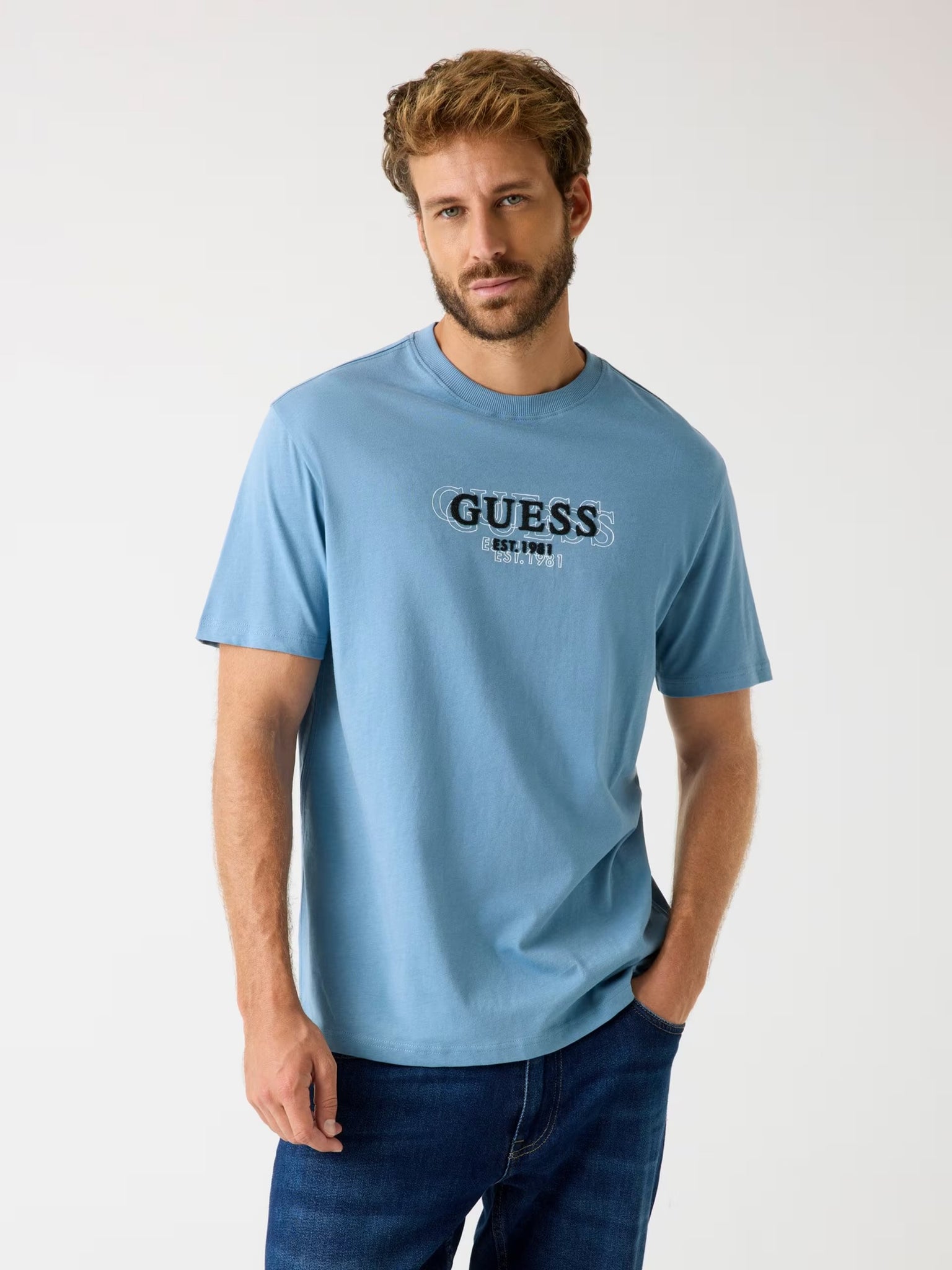 Guess Front Logo T-Shirt Light Blue