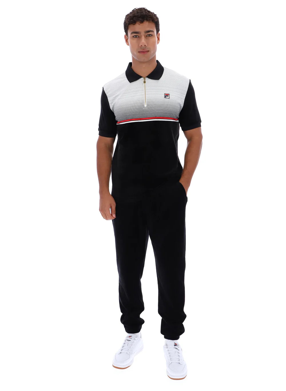 Fila Paco Zip Velour Polo Black/Gardenia/Red