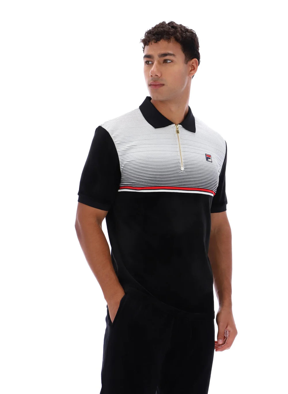Fila Paco Zip Velour Polo Black/Gardenia/Red