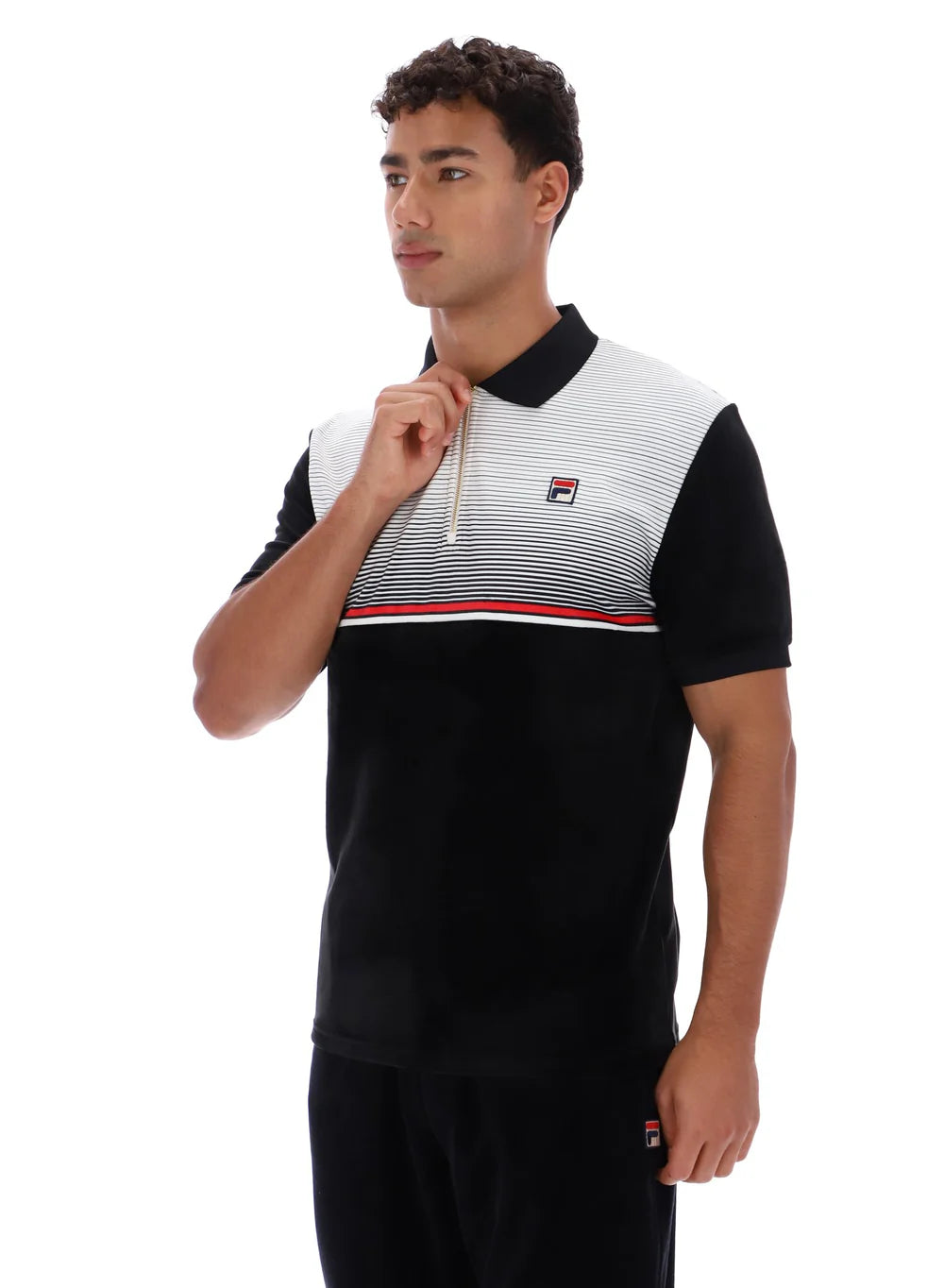 Fila Paco Zip Velour Polo Black/Gardenia/Red