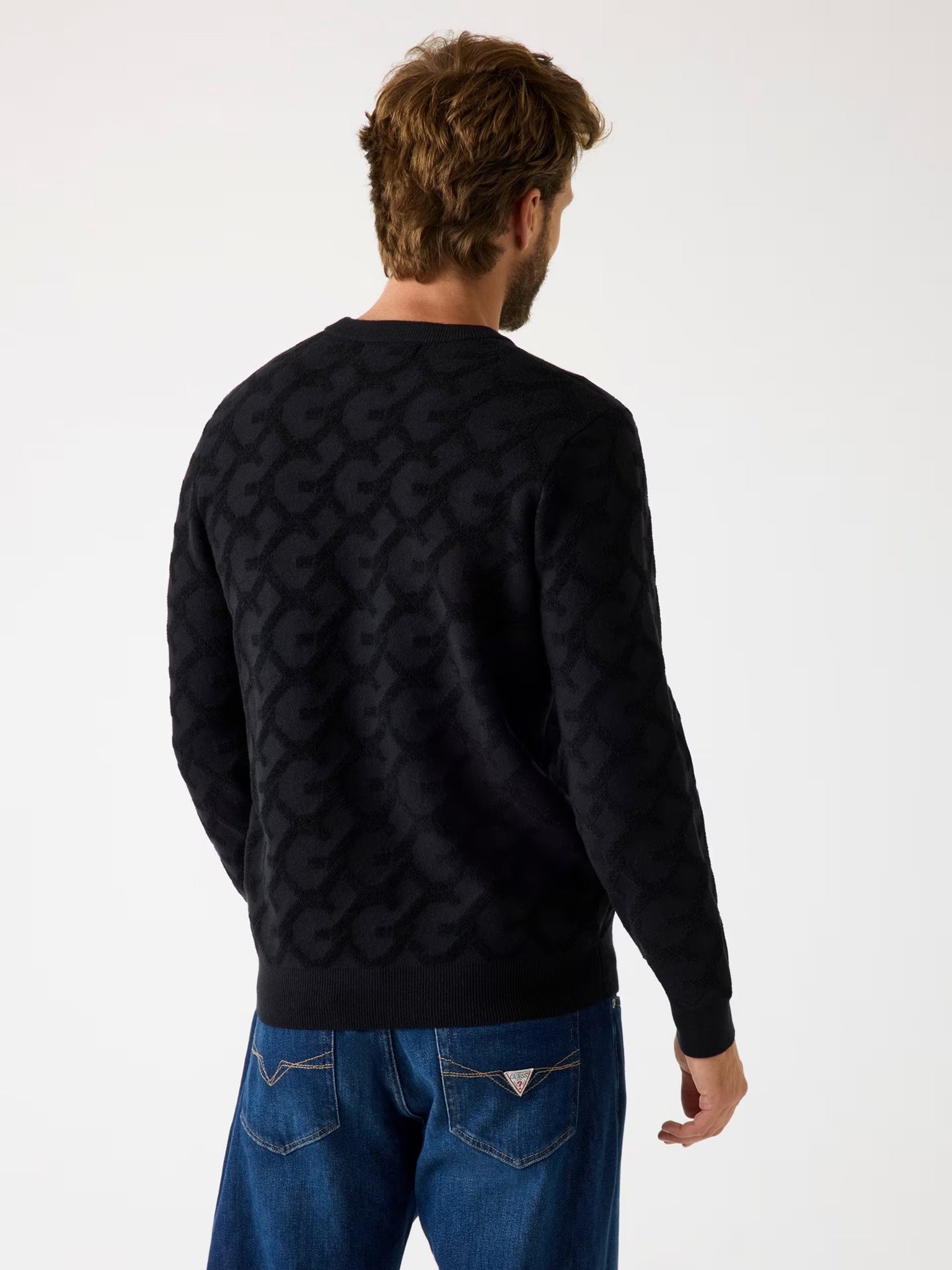 Guess Embossed Jacquard Logo Sweater Black
